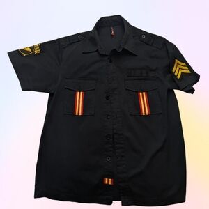 Raw Blue (brand) Punk black workwear shirt with patches, size Large